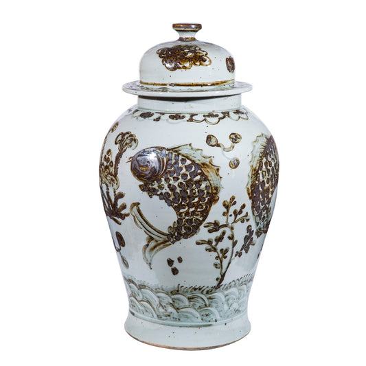 Brown + White Fish Jar