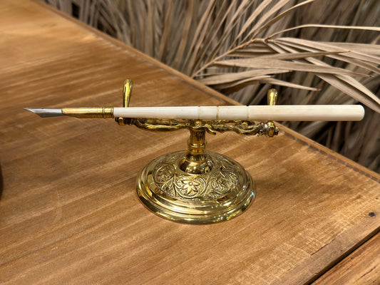 Polished Brass Pen Holder with Bone Nib Pen