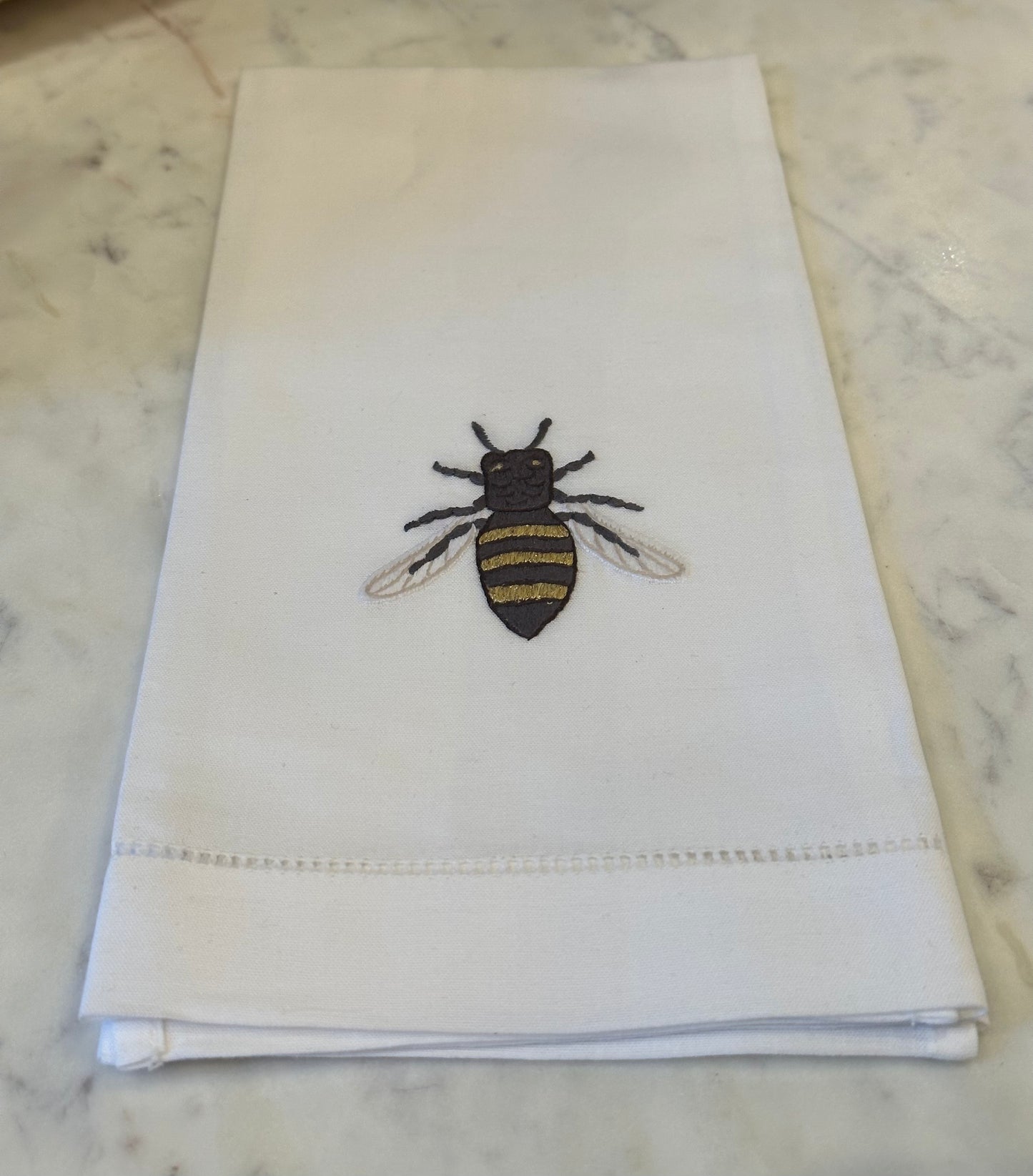Bee Hand Embroidered Tea Towel