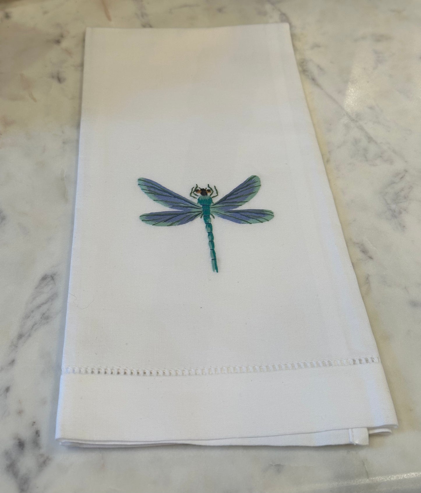 Dragonfly Hand Embroidered Tea Towel