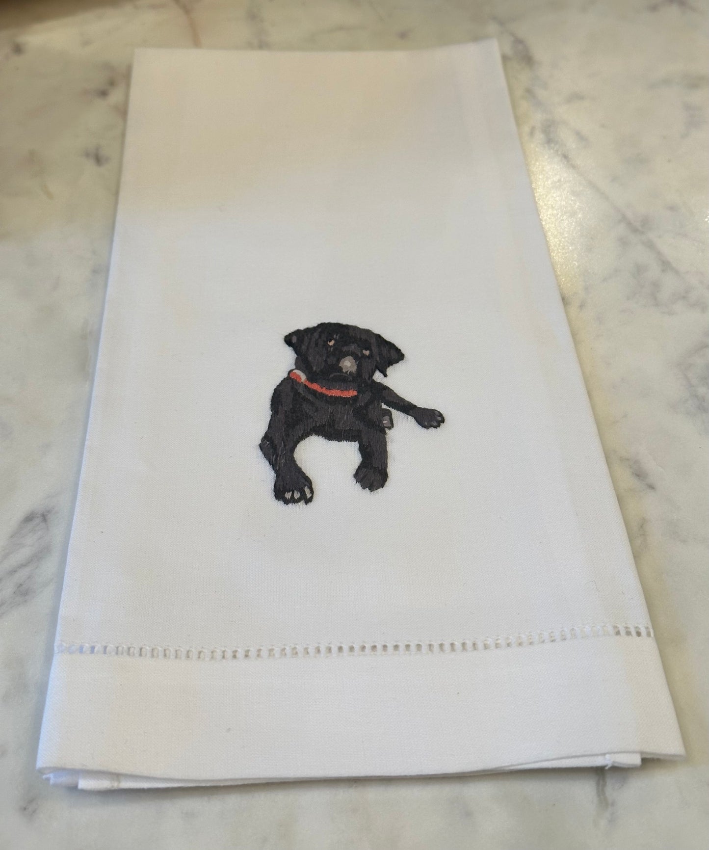 Dog Hand Embroidered Tea Towel