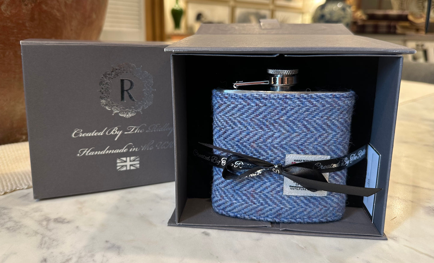 The Ridleys: Hand Embroidered Tweed Flask
