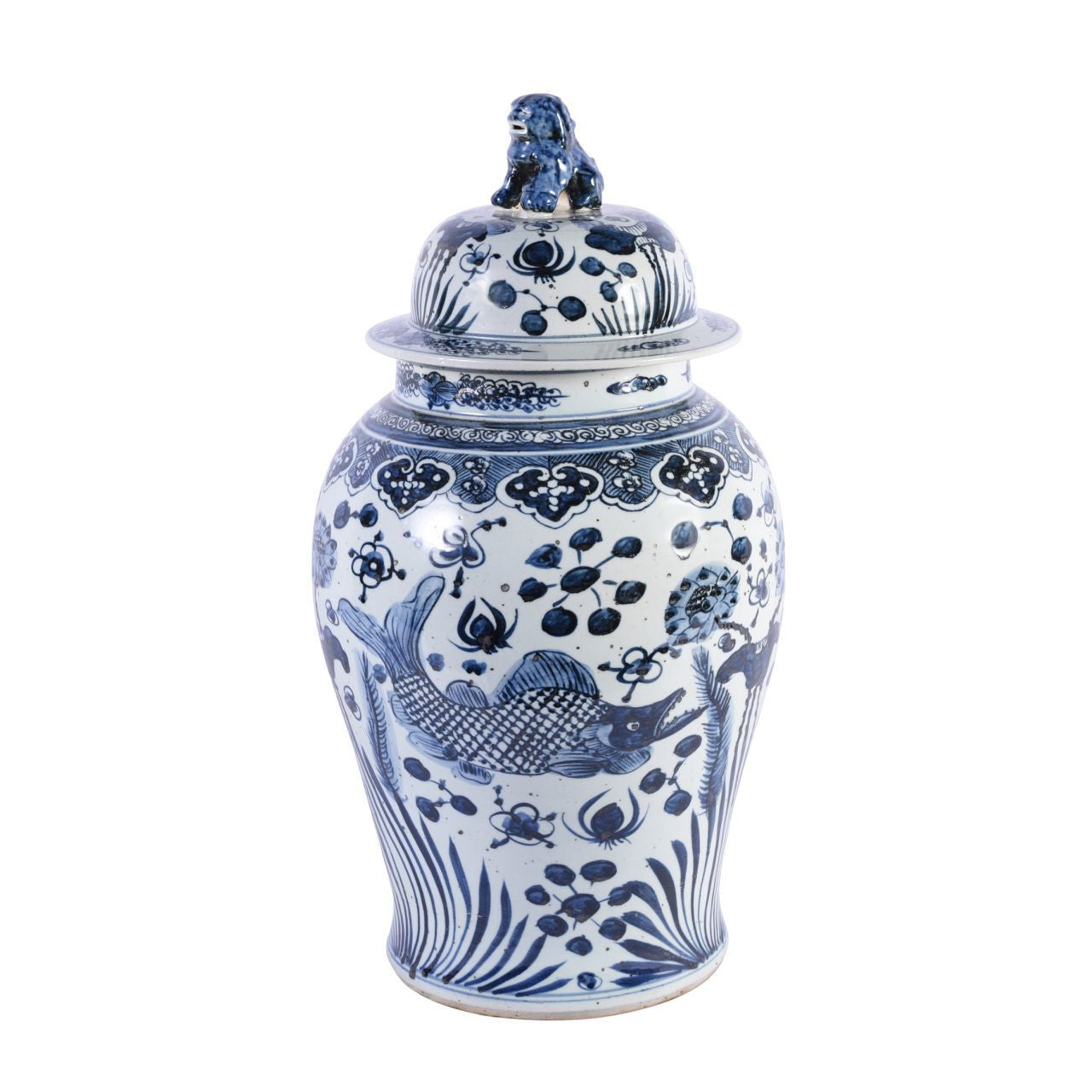 Blue + White Fish Temple Jar