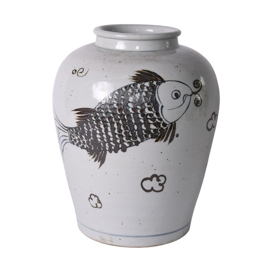 Brown + White Fish Jar