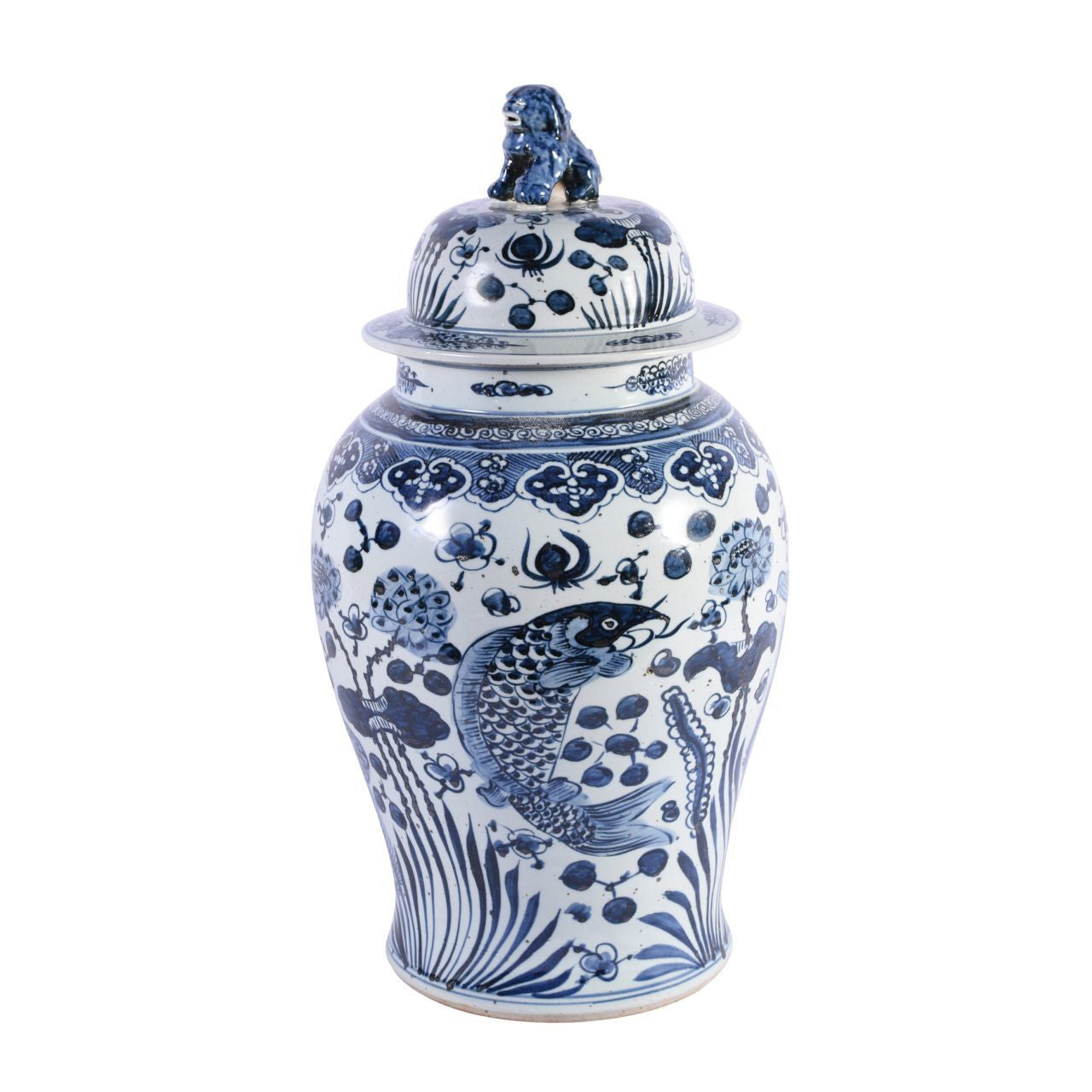 Blue + White Fish Temple Jar